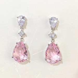 Elegant Pink Zircon Pear Shape Water Drop Dangle Earrings Copper Jewelry For Women Sweet Light Luxury Style