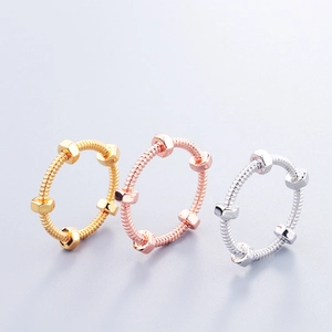 Industrial Style Nut Screw Personalized Copper Ring For Men Women Plated Geometric Band Ring Fashion Jewelry Finger Ring Gift