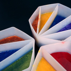 Close-up of multi-slot silicone split cups for resin art and paint pouring