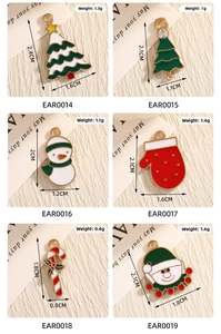 Macro detail of six Christmas alloy charms including Santa and snowman for DIY jewelry