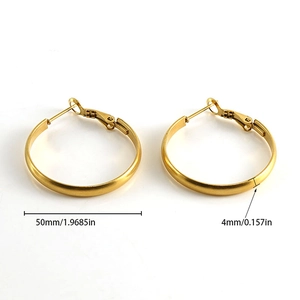 50mm large gold stainless steel hoop earrings with matte finish and 4mm wide band