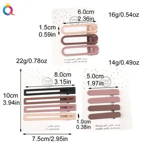 Detailed dimensions for brown duckbill hair clips in various oval and rectangular shapes