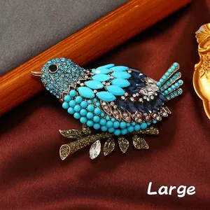 Vintage Bird Magpie Brooch Alloy Rhinestone Colorful Crystal Beads Animal Pin Retro Jewelry For Women Suit Coat Accessory