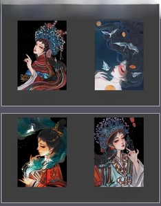 Dettaglio dei kit di scratch art in stile cinese con temi di Dunhuang e dell'opera di Pechino
