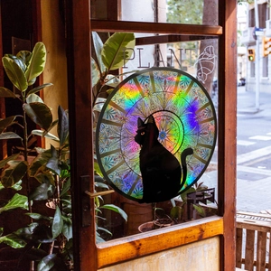 Holographic Laser Wall Sticker Black Cat Mandala Rainbow Sun Catcher Window Decal PVC Self Adhesive Refractive Decoration