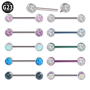 G23 titanium nipple rings with internally threaded opal and cubic zirconia gems
