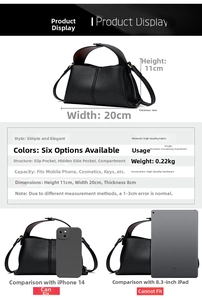 Detailed size guide for black pebbled leather square bag showing 20x11x8cm dimensions