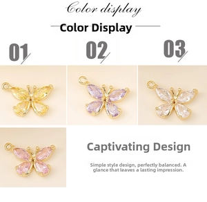 Detailed display of butterfly pendants in four colors with zircon and gold metal frames