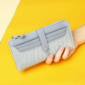 Women Long Wallet PU Leather Crocodile Pattern Zip Around Clutch Purse Multi Card Slots Snap Closure Fashion Elegant
