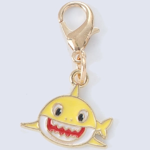 Cute yellow cartoon shark metal keychain with gold lobster clasp for backpack decor