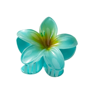 Gradient blue plumeria hair claw clip with large floral design for ponytails