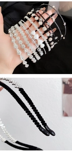 Detailed close-up of rhinestone metal headbands with padded fabric ends for comfort