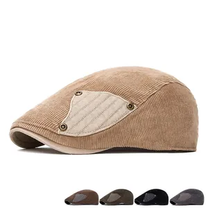 Vintage corduroy flat cap for men and women available in khaki brown green black gray