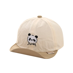 Toddler panda embroidery soft brim sun hat with beige and khaki color blocking