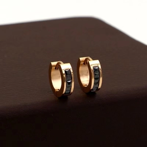 Sparkling rose gold titanium steel hoop earrings with four square black zircons