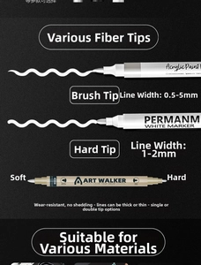 Detail of acrylic marker dual nibs with brush tip and fine point showing line widths