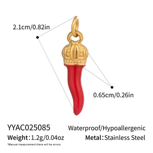 Detailed specs of koi fish pendant in 18K gold stainless steel showing size and weight