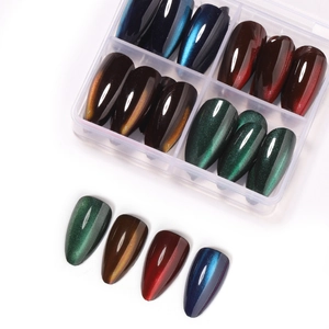 Press-on nail set with 4-color cat eye effect in a 10-slot storage organizer box