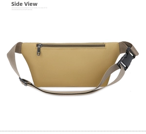 Detail view of khaki waist bag featuring wear-resistant nylon texture and back zipper pocket