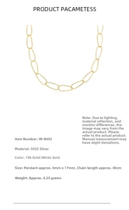 Detailed spec sheet showing 925 sterling silver paperclip chain necklace measurements
