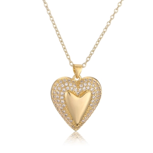 Elegant 18K gold plated heart pendant necklace with shimmering zircon stones for women