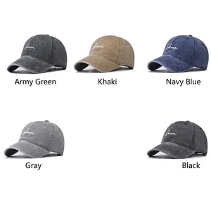 Vintage washed cotton baseball caps with Groom embroidery in five diverse colors