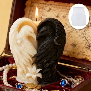 3D eagle relief candle silicone mold with vintage crow and floral moon sun patterns