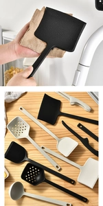 Detailed view of silicone cooking spatula set with non-stick heat resistant surface