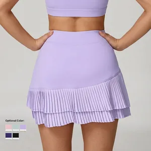 High-waist lavender sports skirt with pleated hem and elastic quick-dry fabric for women