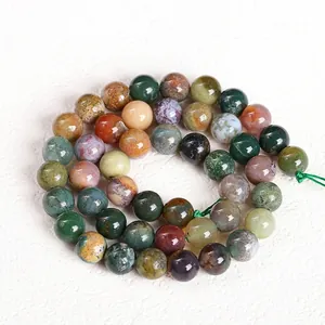 Natural Indian agate round loose beads string in various earthy colors for DIY jewelry
