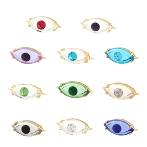 Set of 12 colorful evil eye faceted crystal pendants in gold plated metal frames