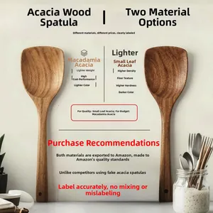 Macro detail of Mangium and Confusa Acacia wood spatulas showing natural grain and texture