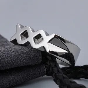 Minimalist hollow geometric stainless steel ring with a polished silver metallic finish