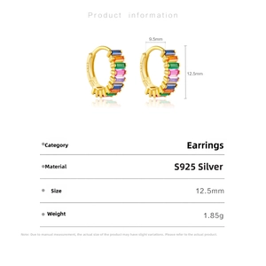 Detail view of rainbow cubic zirconia hoop earrings with S925 silver dimensions