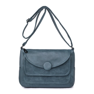 Borsa a tracolla blu classica in pelle retrò con patta multistrato e tracolla regolabile