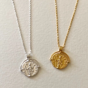 Minimalist 925 sterling silver coin pendant necklace with vintage portrait relief