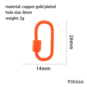 Orange enamel oval screw lock clasp in gold-plated copper for DIY jewelry making