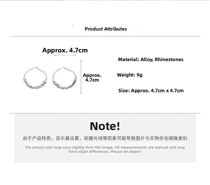 Detailed size specifications for alloy geometric hoop earrings with rhinestones