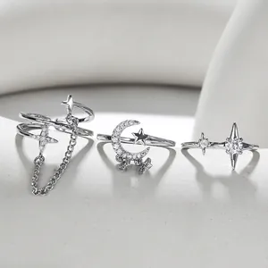 Adjustable Star Moon Zircon Ring Minimalist Copper Elegant Dainty Sparkling Jewelry Gift For Women
