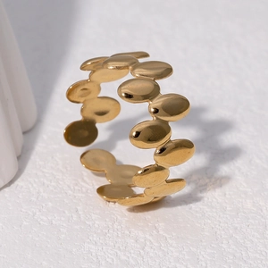 Minimalist 18k gold plated irregular polka dot oval chain link stainless steel ring