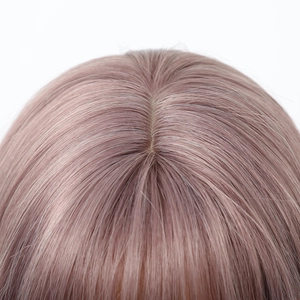 Close-up of realistic scalp part and high-temperature fiber texture on pink ombre wig