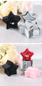 Star-shaped velvet jewelry boxes for rings in black, grey, red, and pink colors