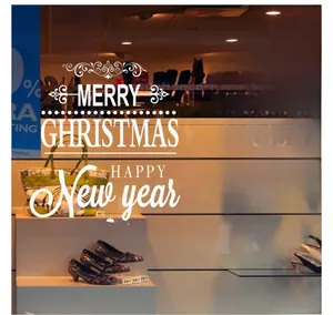 Sticker de Noël blanc avec cerf et cloches pour décoration de vitrine et Nouvel An