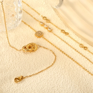 French vintage gold stainless steel bracelet set with geometric crystal charms