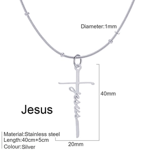 Silver stainless steel Jesus cross necklace for women with precise size measurements