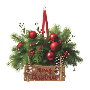 Detailed Christmas hanging basket sticker with pine branches and Merry Christmas sign