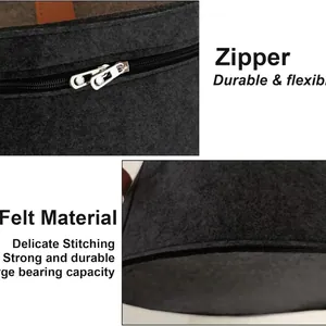 Portable gray felt hat storage box with double zippers and sturdy leather handles