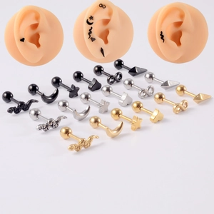 Electroplated Stainless Steel Helix Cartilage Stud Earrings Snake Heart Moon Star Infinity Piercing Jewelry Women Men