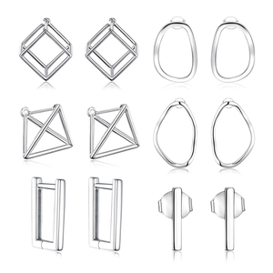 Set of 6 minimalist S925 sterling silver geometric earrings with high-polish silver finish