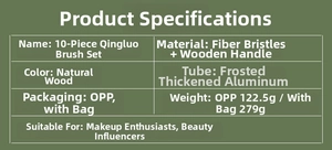 Detailed specifications of 10pcs fiber hair makeup brushes with natural wood handles